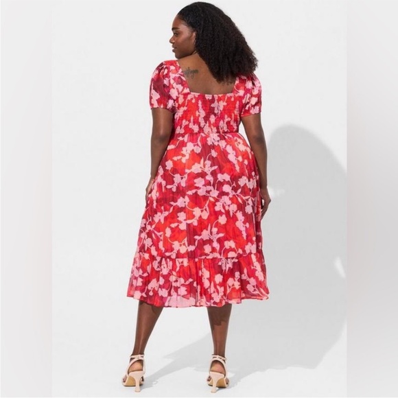 TORRID Women’s Midi Cotton Clip Dot Lace Up Smocked Dress - Picture 3 of 5